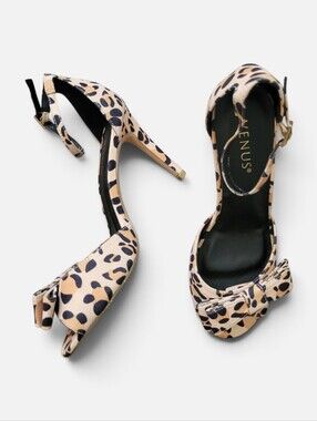 Venus Leopard Heels Peep Toe Bow Ankle Strap Cheetah Pin Up Coquette Stiletto 9